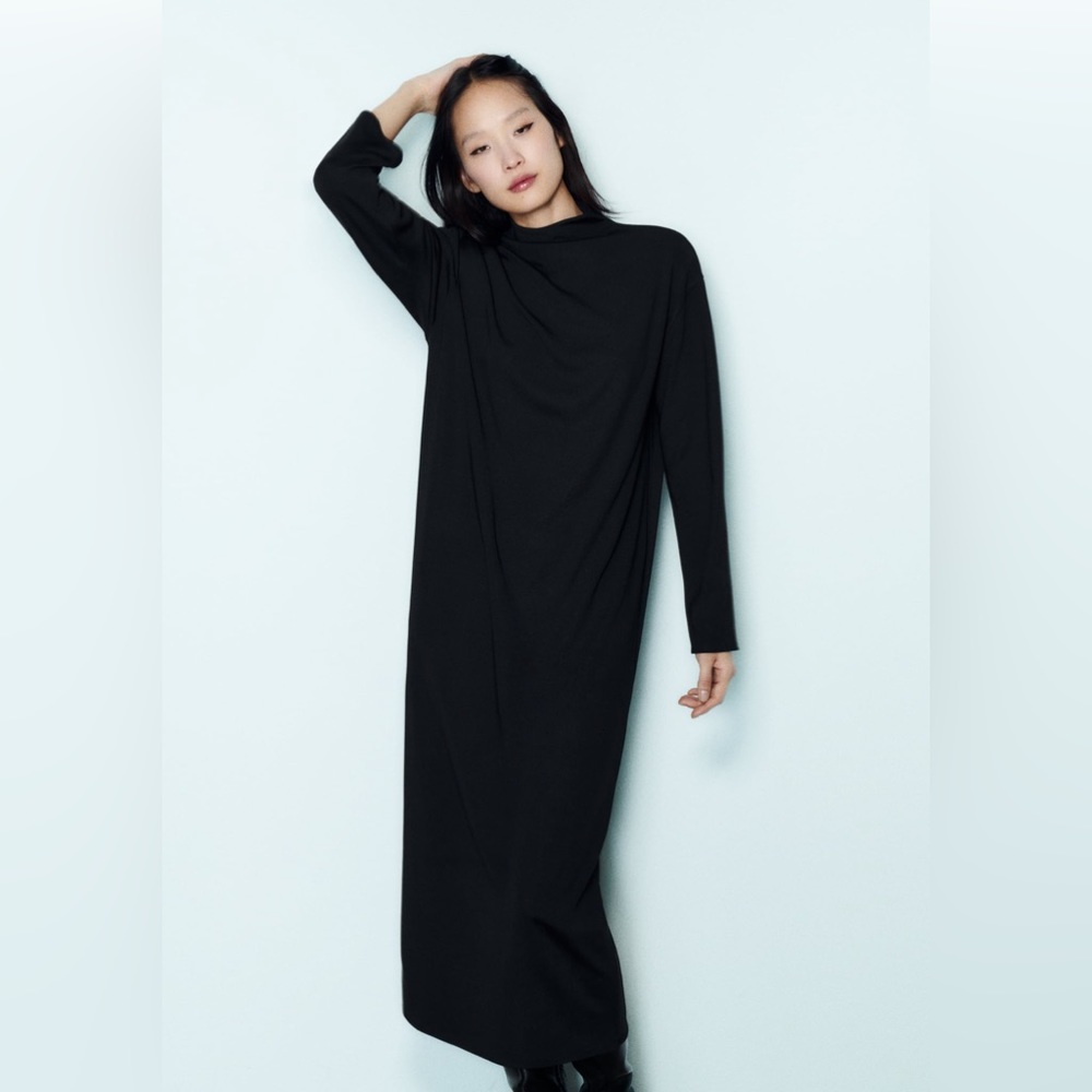 Zara black long soft stretch dress. NWT. M-L
